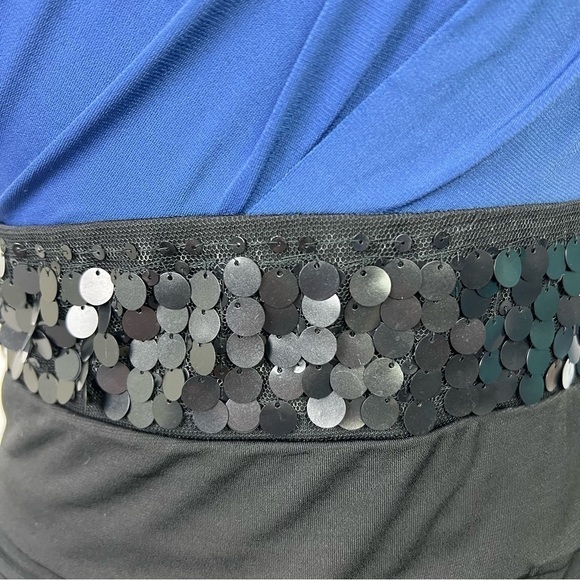 NWT Studio Y Women’s One Shoulder Dress Sz Medium Blue/Black Sequins Side Zipper - Picture 7 of 16